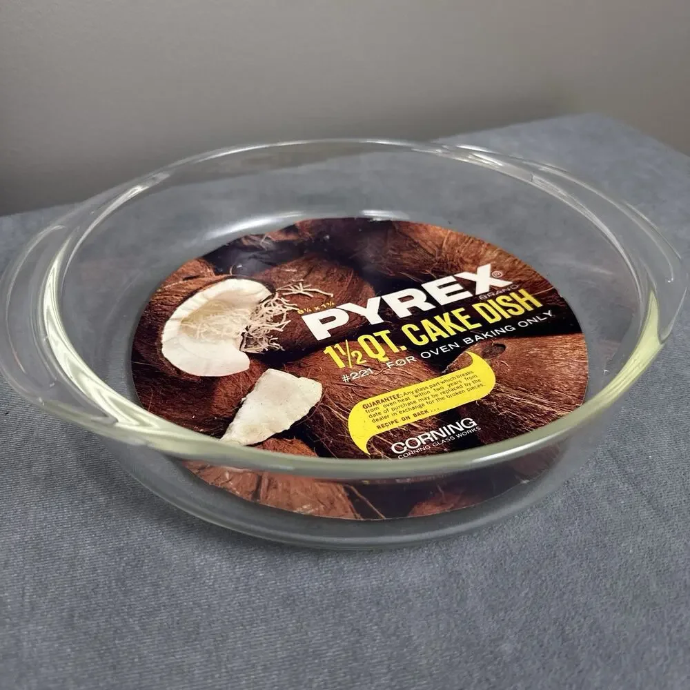 Vintage Pyrex 221 Round Cake Dish 1½ Qt NOS Original Label & Recipe Insert New